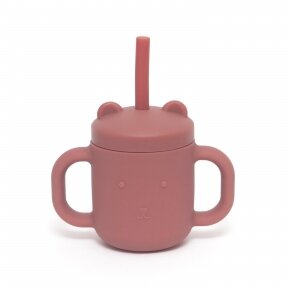 Silicone straw cup, hadles, Mahogany Rose