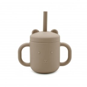 Silicone straw cup, hadles, Taupe color